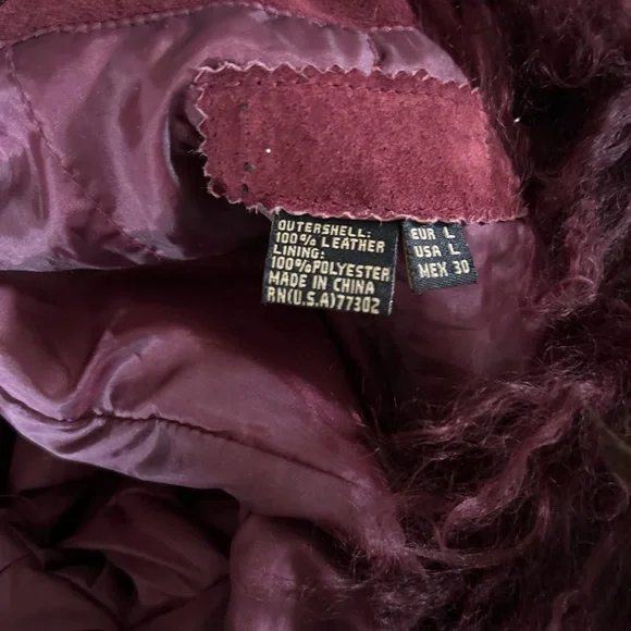 Vintage 90s burgundy mongolian fur suede penny lane coat jacket - Picture 4 of 6